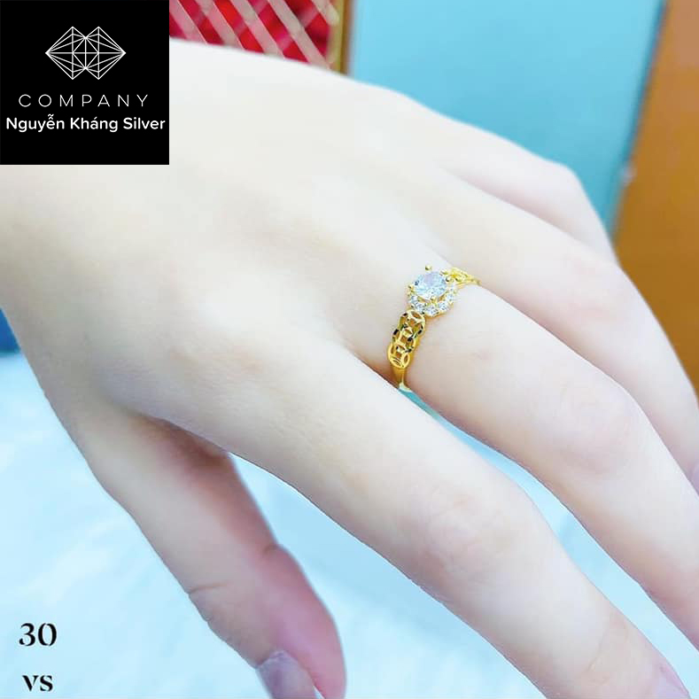 Nhẫn kim tiền vt đính đá trắng sáng lấp lánh