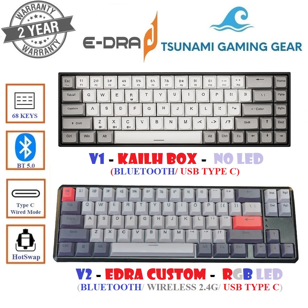 Bàn phím cơ không dây e-dra ek368w hotswap/ bluetooth/ type-c - hàng chính hãng bảo hành 2 năm