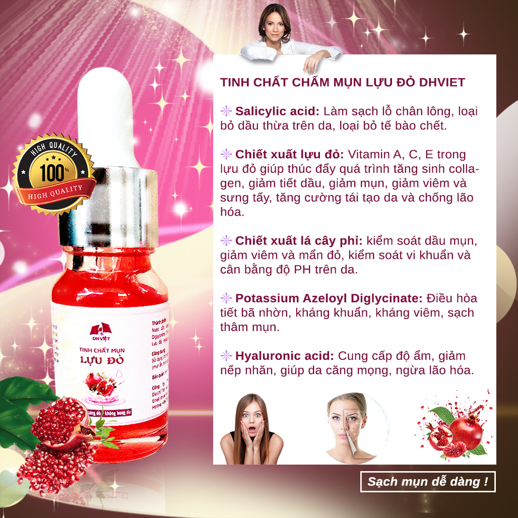 Serum chấm mụn tinh chất lựu dỏ DHVIET cao cấp, loại bỏ nhân mụn nám 10ml
