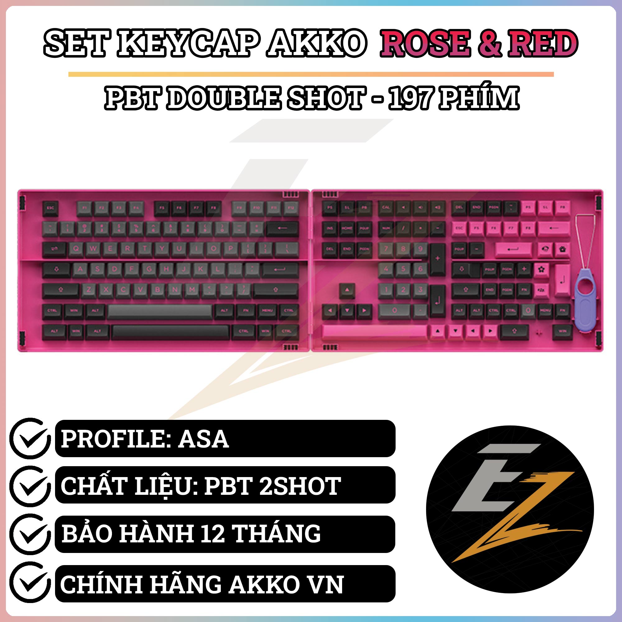 Keycap cho bàn phím cơ akko set – black & rose | ezpc