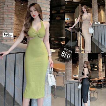 Đầm Body Khoét Eo Xoắn Ngực Có Mút Chất Thun Gân Xương Cá Thích Hợp Mặc Đi Tiệc Đi Làm Đi Chơi