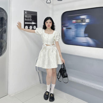 [EMMA SET ] Set váy xinh tháo rời Tafta vân hoa cao cấp lalacrush