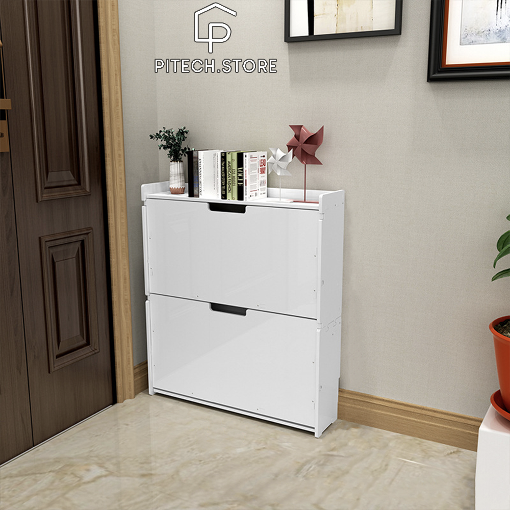 Tủ giày đựng giày gỗ nhựa 2 tầng chống nước, chống mốc 100% màu trắng - Pitech Store