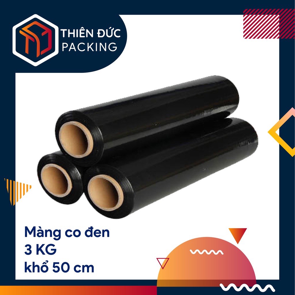 Màng co, màng PE, màng chít đen 3kg khổ 50cm lõi siêu nhỏ quấn bọc hàng hóa, tránh va đập, bụi bẩn