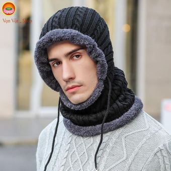 Mũ len trùm đầu, mũ len trùm đầu lót nỉ liền cổ kiểu dáng hàn quốc, mũ len mùa đông, mũ len trùm đầu nam, mũ len trùm đầu nữ - Quà tặng mùa đông