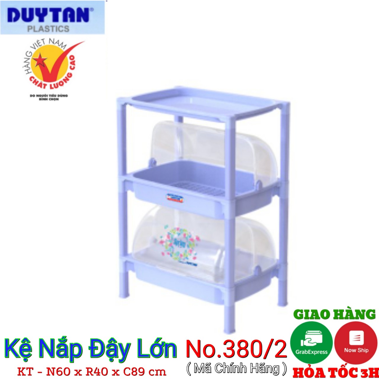 Kệ úp chén Lớn nhựa duy tân 2 ngăn-3 tầng-CÓ NẮP ĐẬY- KT 59.5 x 40.5 x 86.6 cm