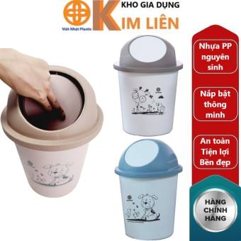 Thùng rác tròn 5L nắp bật thông minh nhựa VIỆT NHẬT 25x19x38cm - Phòng khách, văn phòng, nhà vệ sinh - Chính hãng 5306