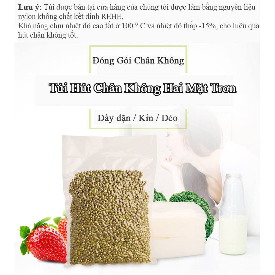1kg tui hut chan khong, 1kg túi hút chân không thực phẩm 2 mặt trơn dùng cho máy hút chân không không kén túi