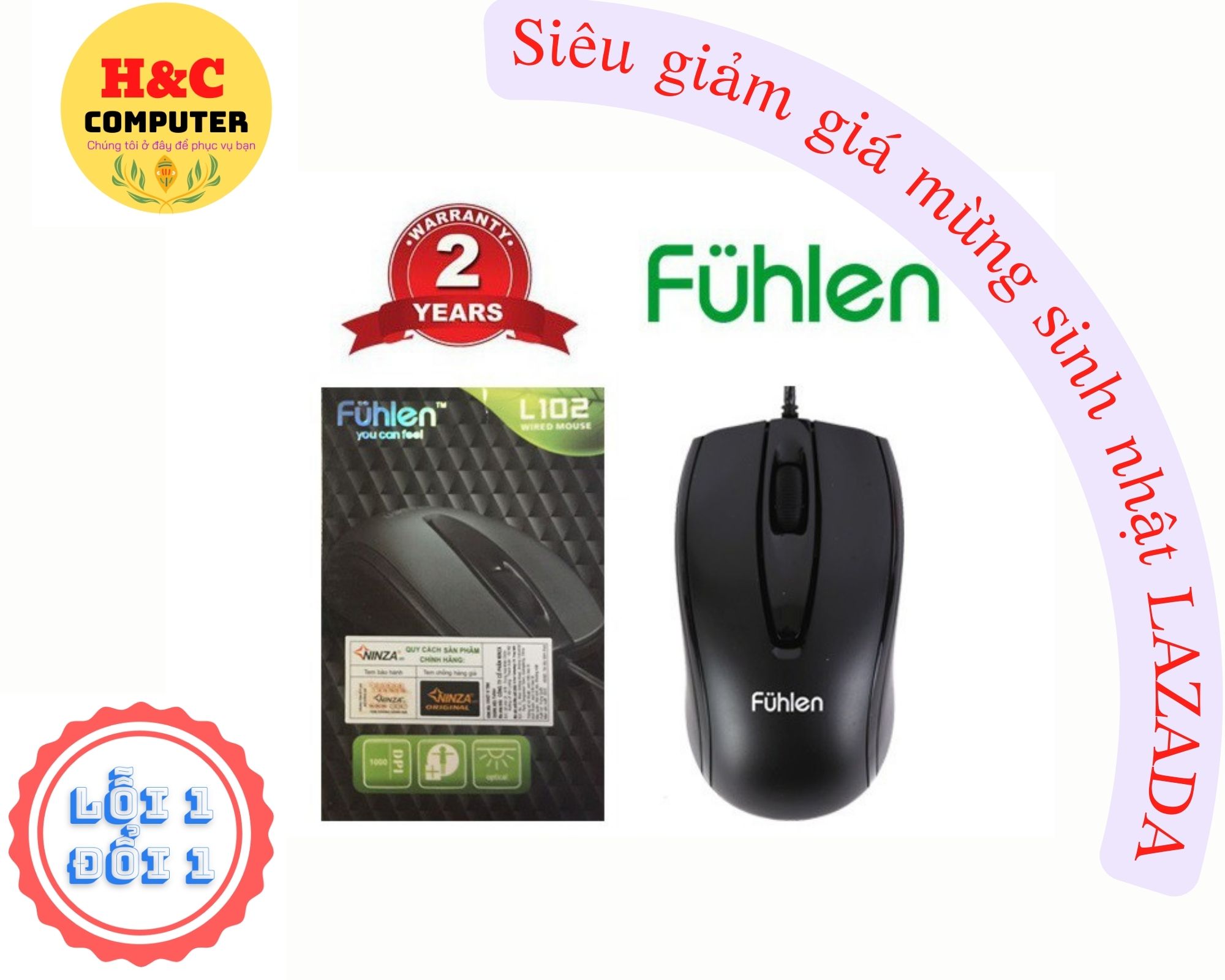 Chuột máy tính có dây Fulhen L102 chính hãng- Kết nối bằng cổng USB