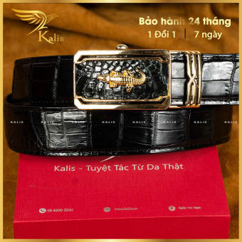 Thắt Lưng Nam  Cao Cấp Chính Hãng Da Vân Bụng Cá Sấu Thật KALIS Việt Nam Dây Nịt Thắt Thắc Lưng Da Nam Đẹp Cao Cấp Da Cá Sấu Thật Khóa Tự Động