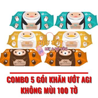 Combo 5 Gói Khăn Ướt Agi Không Mùi 100 Tờ (khăn ướt cho bé không mùi khăn ướt Hàn Quốc)