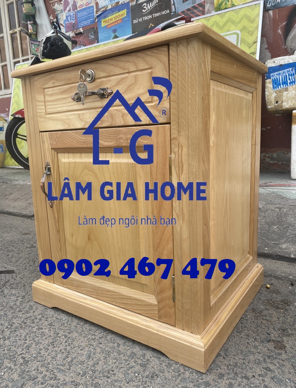 Tủ đầu giường gỗ cao cấp màu vàng cánh gián - hcm