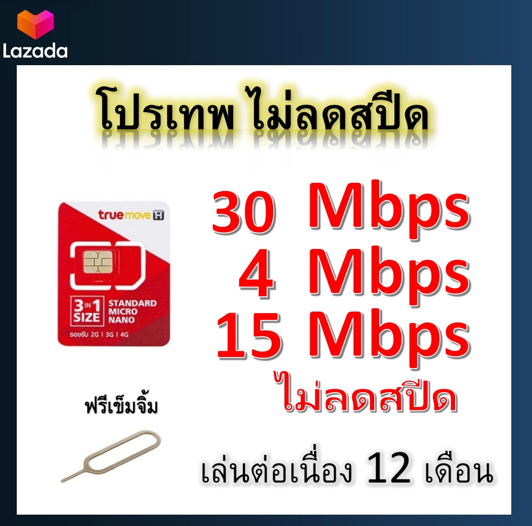 ซิมโปรเทพ 30-15-4  Mbps ไม่ลดสปีด เล่นไม่อั้น +โทรฟรีทุกเครือข่ายได้ แถมฟรีเข็มจิ้มซิม