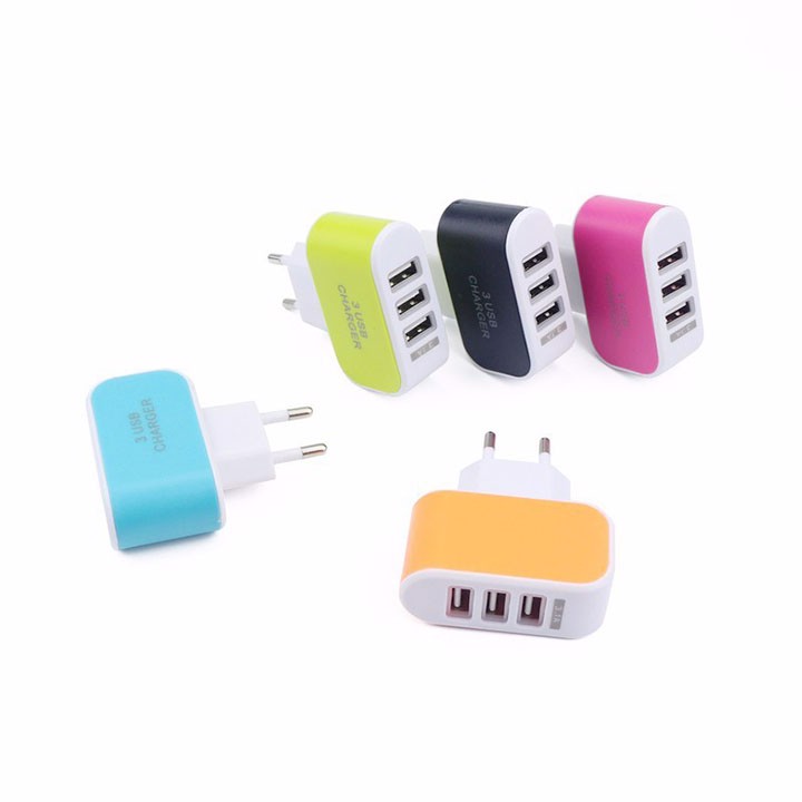 Củ sạc thông minh 3 cổng usb nhiều màu