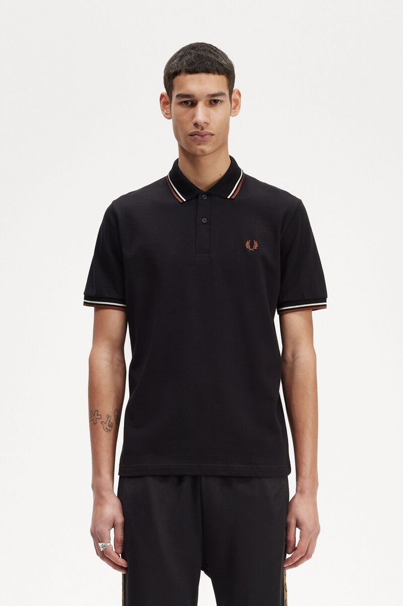 black and yellow fred perry polo shirt