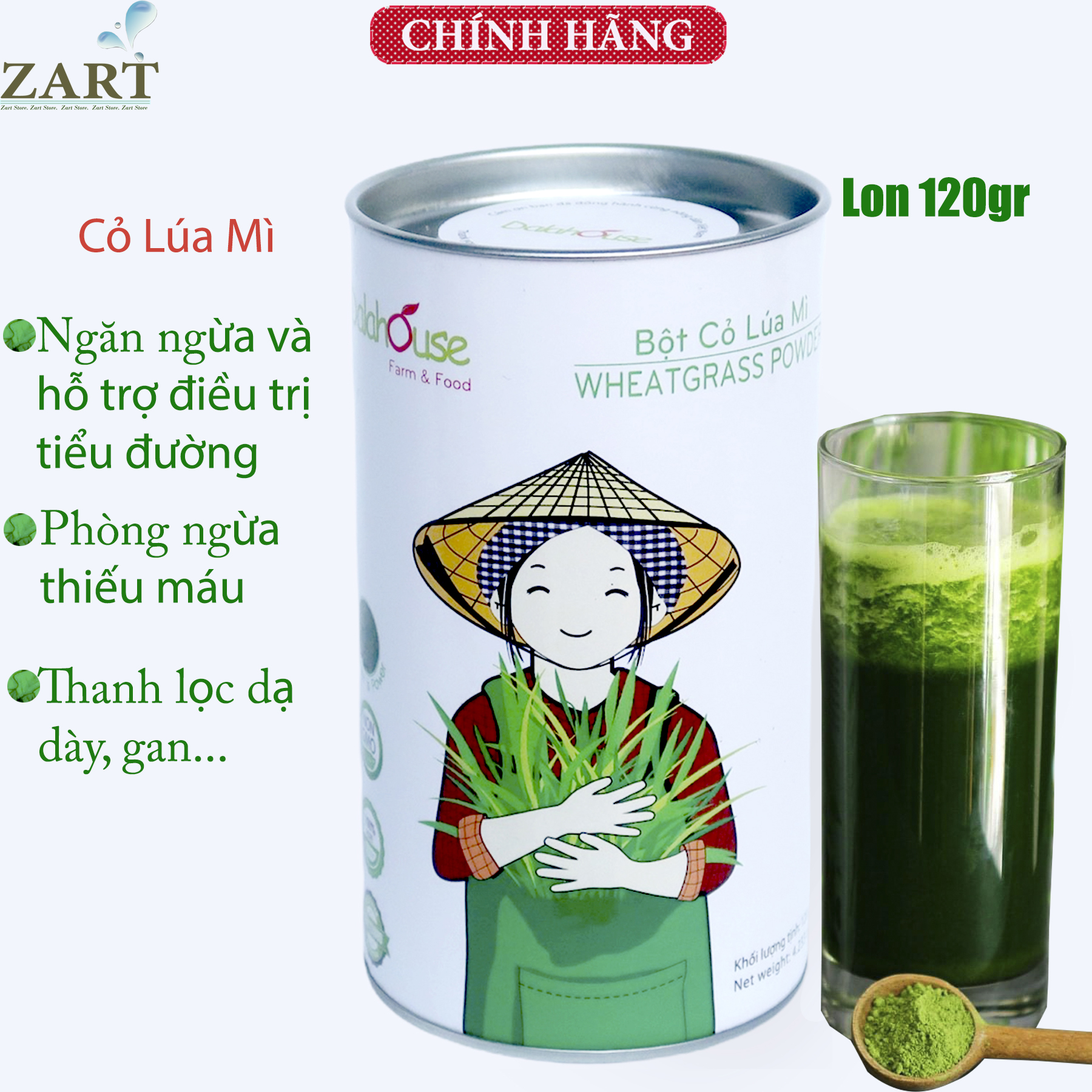 Bột Cỏ Lúa Mì Nguyên Chất Sấy Lạnh Dalahouse - Ngăn Ngừa Tiểu Đường, Phòng Ngừa Máu Nhiễm Mỡ - Lon 120gr