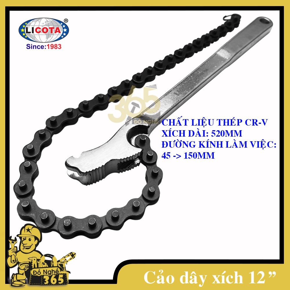 Mỏ lết dây xích cao cấp Licota , cảo dây xích cao cấp 9 inch, 12 inch, 20 inch được chế tạo bằng thép CR-V, chịu lực cao