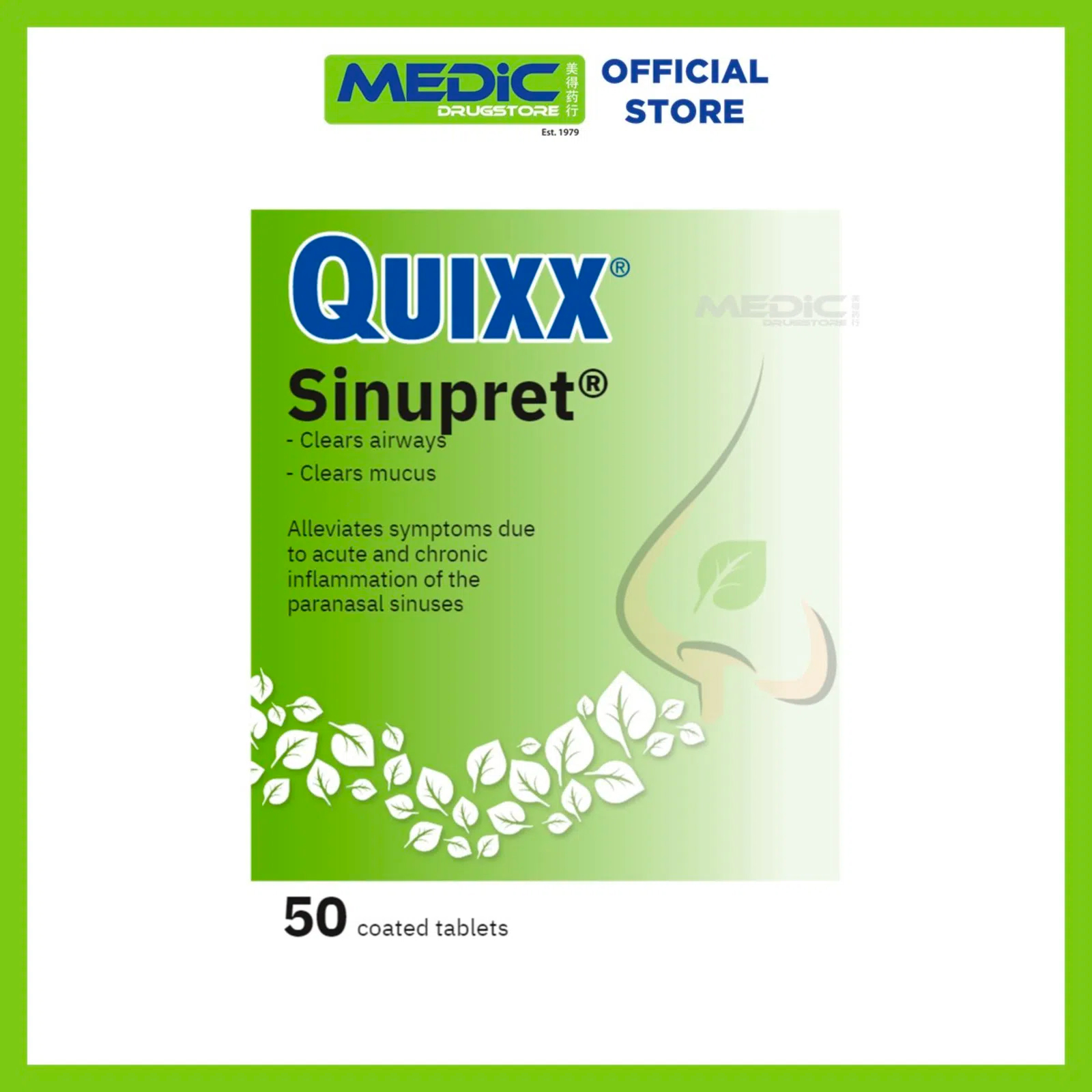 QUIXX Sinupret Coated Tablets (Alleviate Symptoms Of Acute And Chronic  Inflammation Of The Paranasal Sinuses) 50s, Ear, Nose & Throat Care