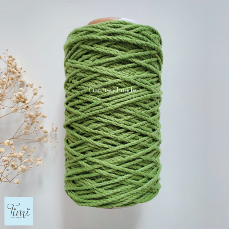 Dây thừng macrame cotton màu XANH OLIVE size 3mm/5mm mềm mịn