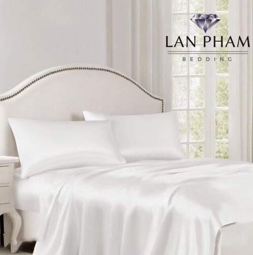 ( Lụa Loại 1) Ga Giường Phi Lụa Màu Trắng Cao Cấp Mềm Mại Lan Pham Bedding