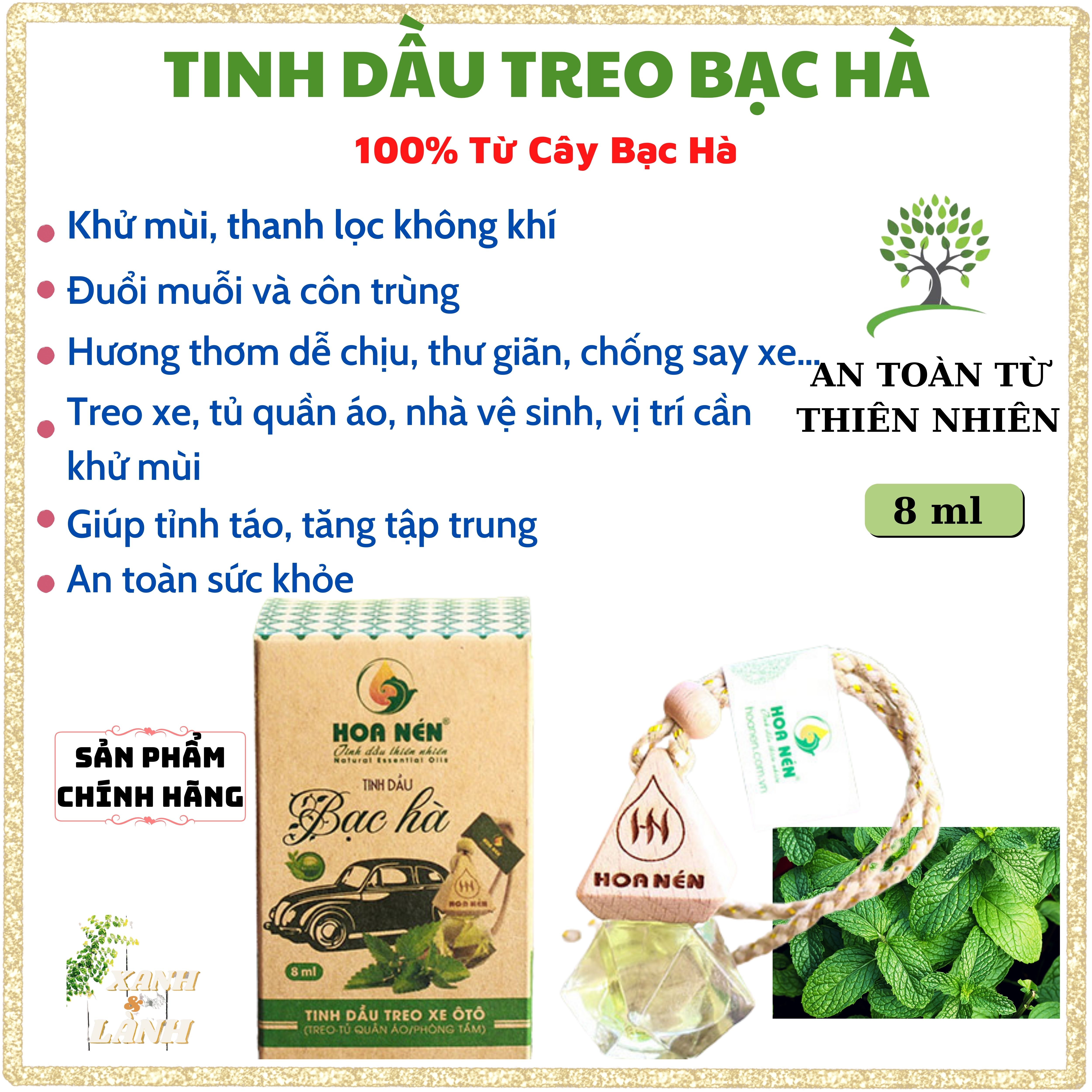 Tinh dầu bạc hà thiên nhiên treo xe ô tô - tủ quần áo - phòng hoa nén