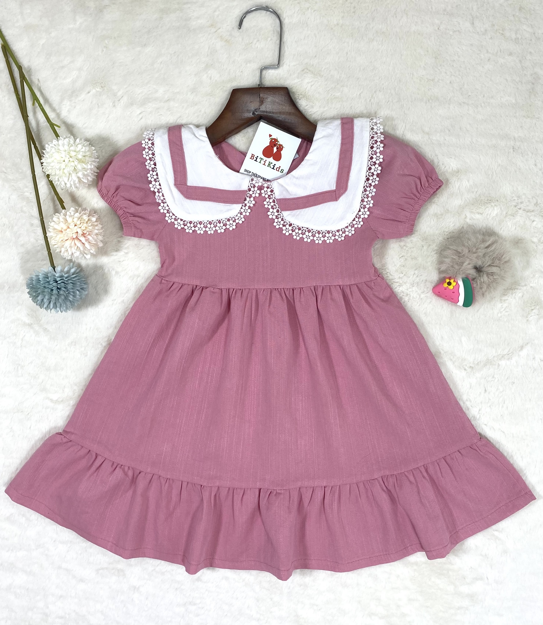 Đầm bé gái,váy trẻ em cao cấp cổ sen phối ren siêu yêu ,SHOPMINAKIDS size 0 đến 8 tuổi. - 3