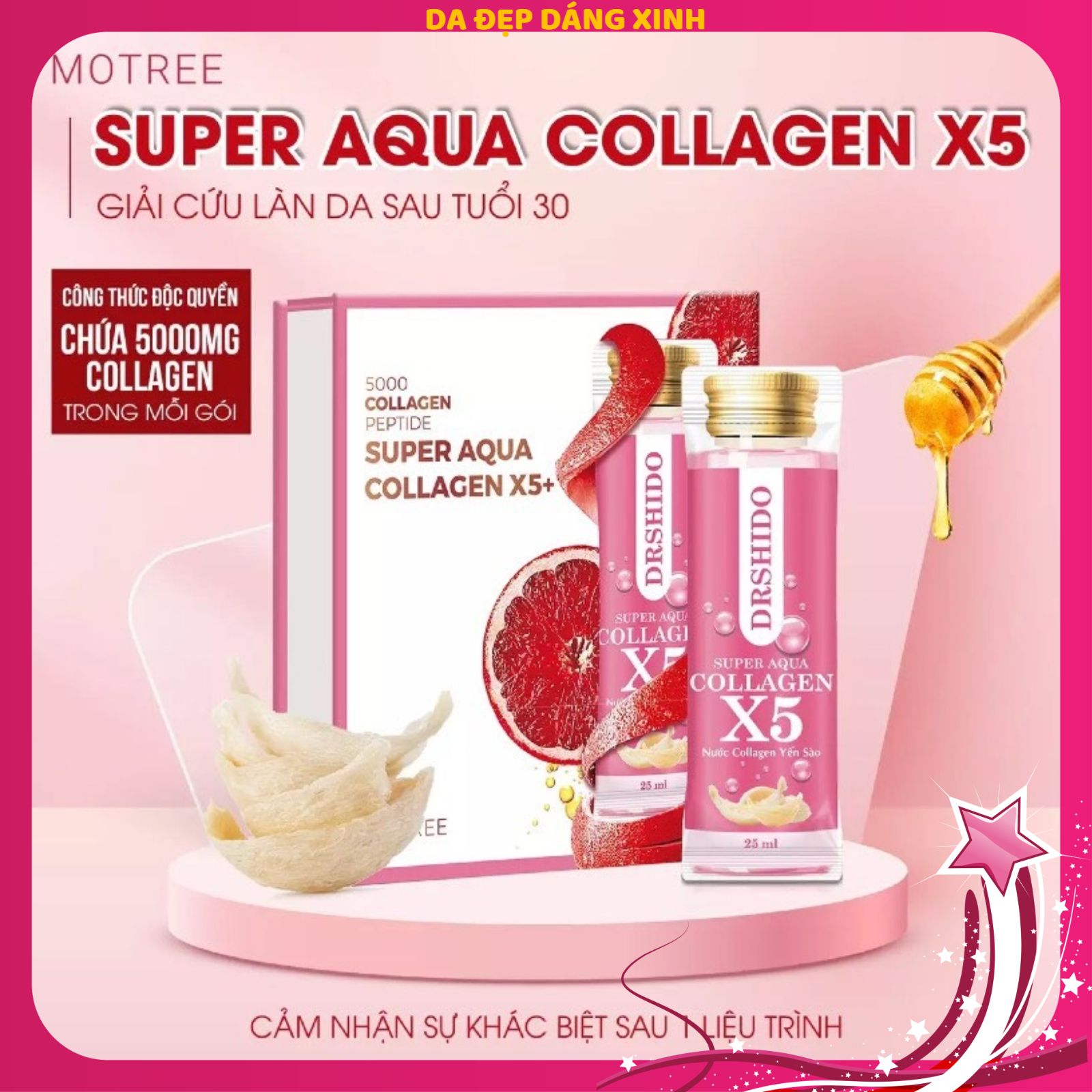 NƯỚC UỐNG COLLAGEN TRẮNG DA CHỐNG LÃO HÓA X5 SUPER AQUA DR SHIDO-Nước Collagen X5 Yến Sào Nhật Bản HỘP 10 GÓI