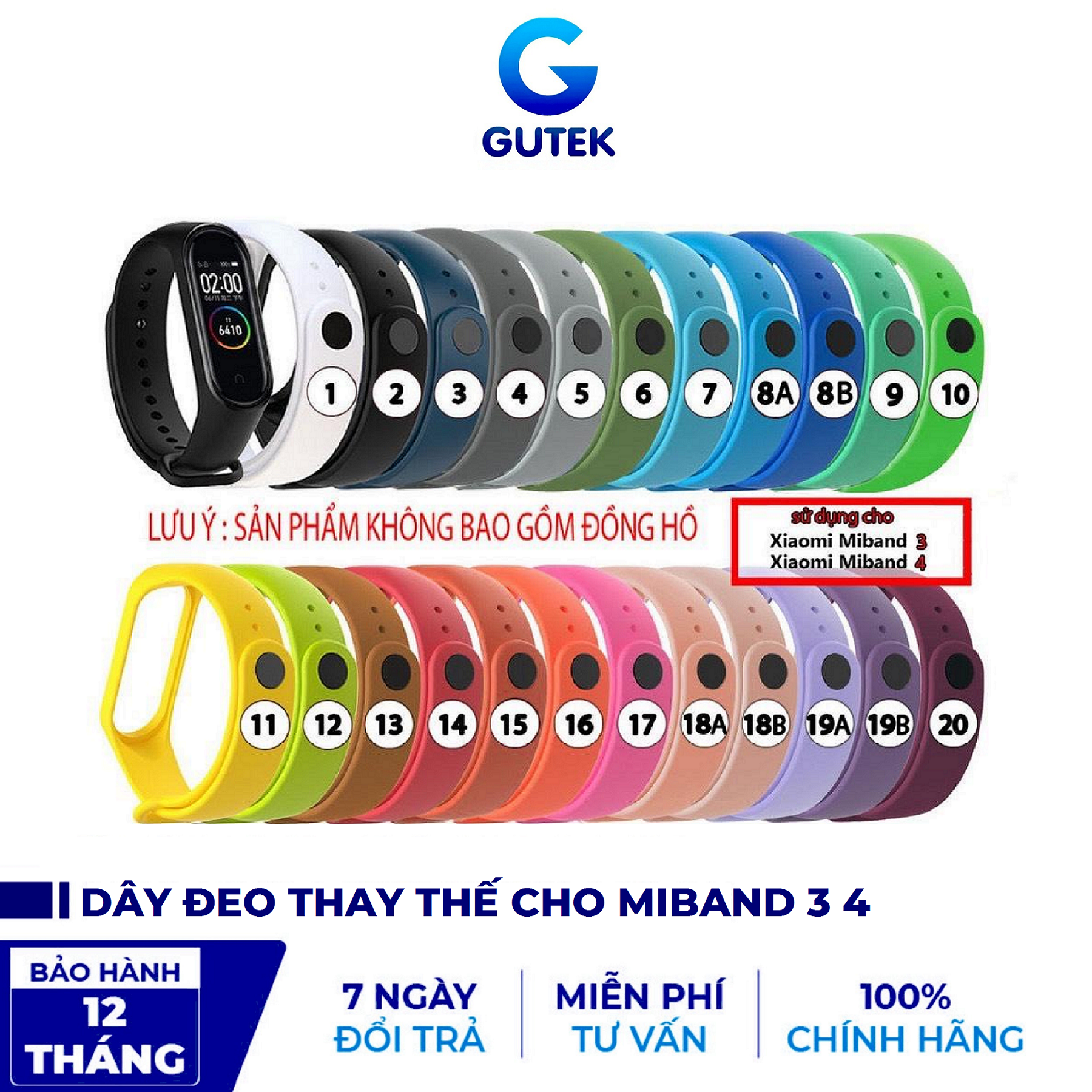 Dây Đeo Silicon Thay Thế Cho Xiaomi Miband 3 Miband 4 Chất Lượng Cao GUTEK MI2