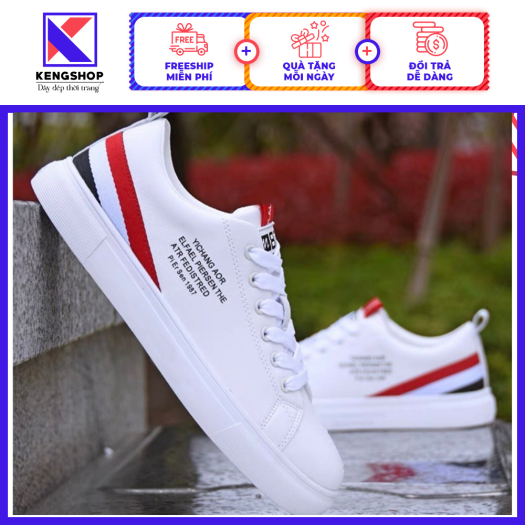 Giày bata trắng phối đen da mềm, đế cao su êm chân, phong cách thời trang hàn quốc 2022