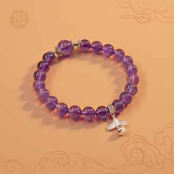 TINH LÂM Vòng Tay Phong Thủy Đá Thạch Anh Tím 8 Li - Charm Ngư Vĩ