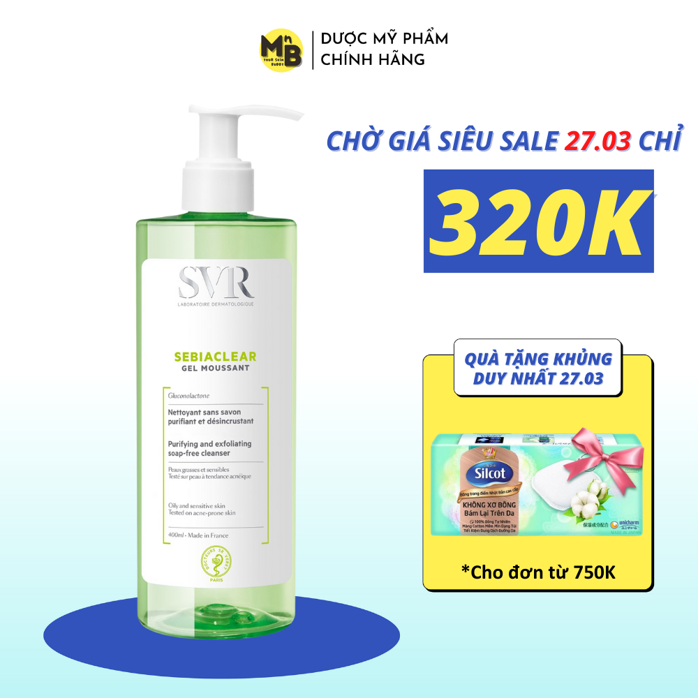 Sữa rửa mặt SVR Sebiaclear Gel Moussant cho da dầu mụn nhạy cảm 400ml - Hàng Chính Hãng Pháp