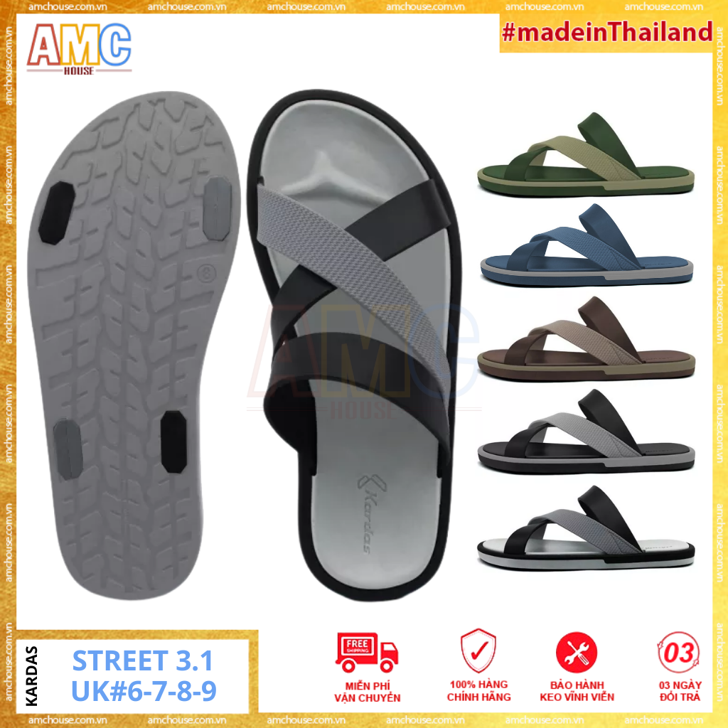 Dép nam Thái Lan quai chéo cao cấp cao su siêu dẻo KARDAS - Street 3.1