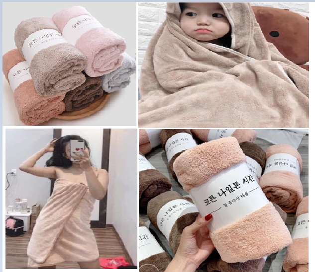 Khăn tắm xuất Hàn LOẠI 1, kt 70x140cm, chất lông cừu, bông mịn, thấm nước tốt, nặng 300g