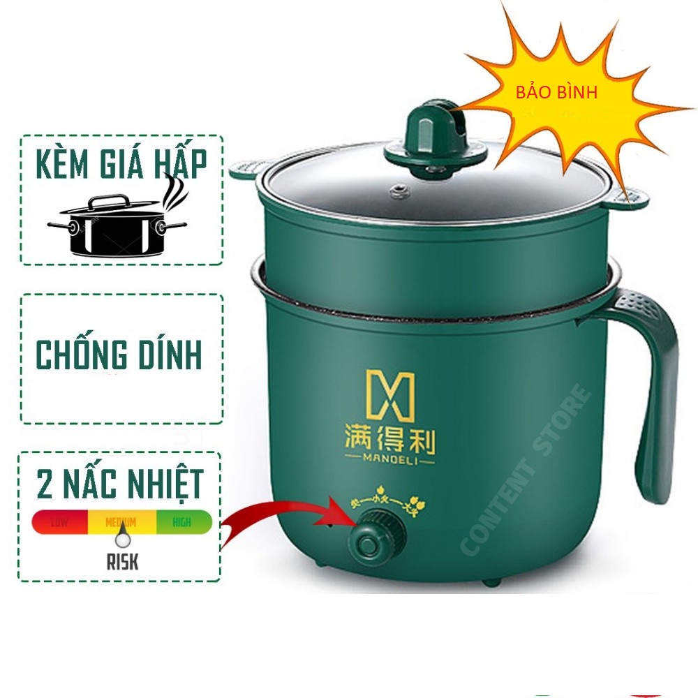 Nồi Lẩu Điện Mini, Nấu Mì 2 Tầng Kèm Giá Hấp Đa Năng Nướng, Luộc, Chiên Chống Dính Vấn Đá Tiện Lợi