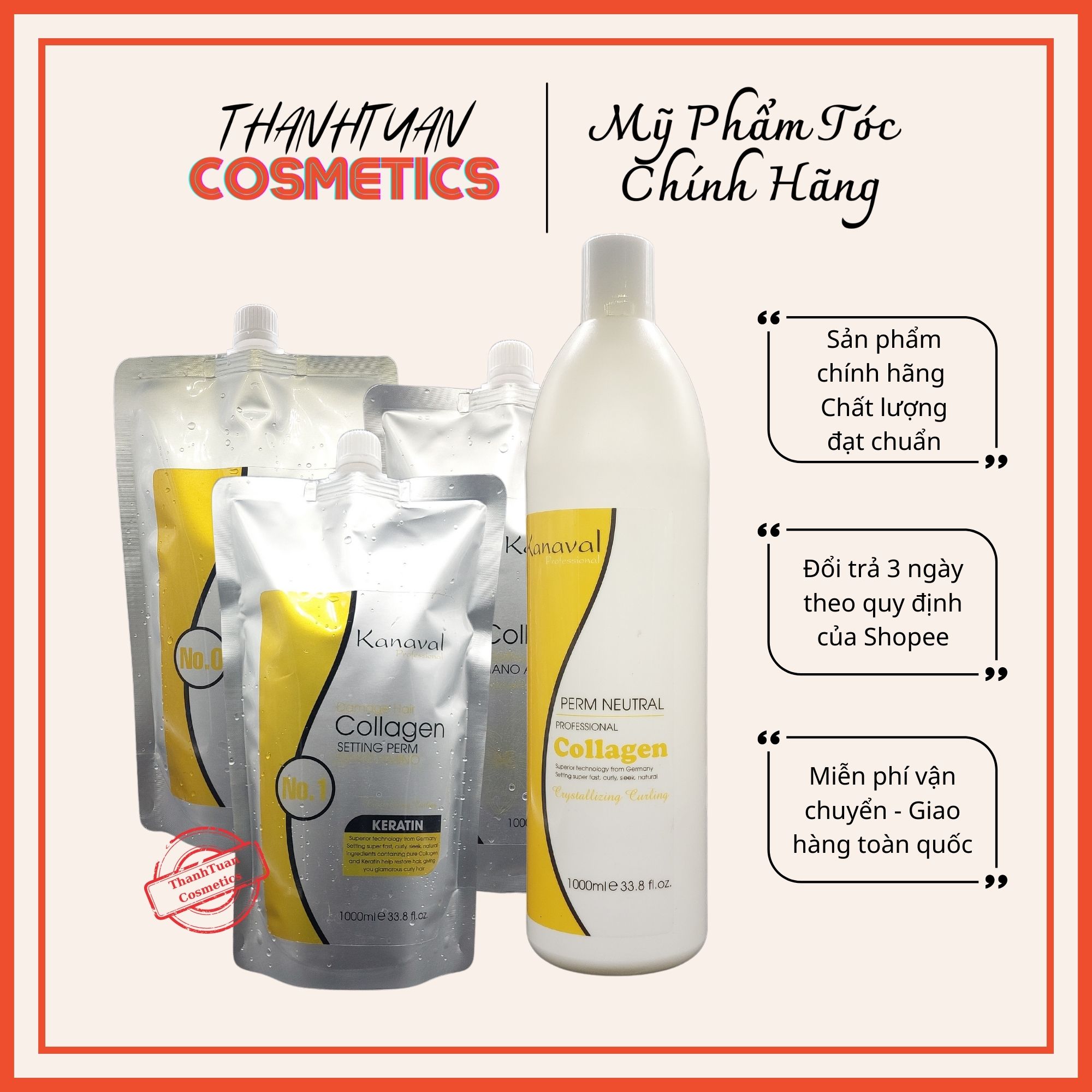 Bộ sản phẩm thuốc duỗi tóc, dập uốn tóc đa năng Kanaval Professional 1000ml - hàng chính hãng