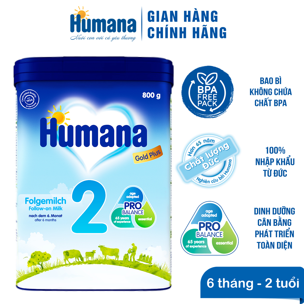 Sữa Humana Gold Plus 2 800g - Nhập khẩu 100% từ Đức - Mẫu Mới
