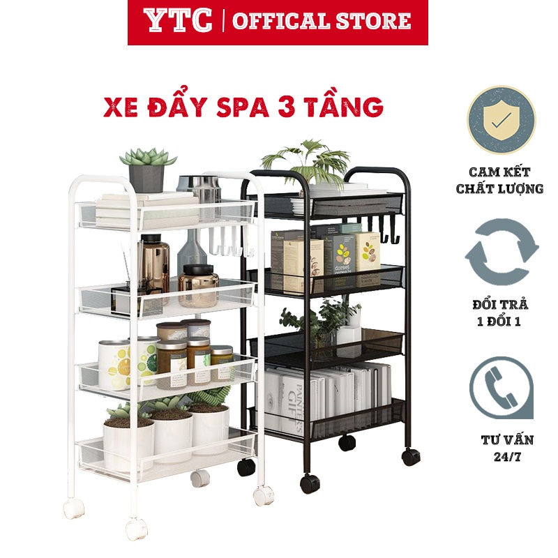 Xe đẩy Sắt YTC 4-5 tầng lưới mắt cáo có bánh xe xoay 360 độ- kệ đựng đồ