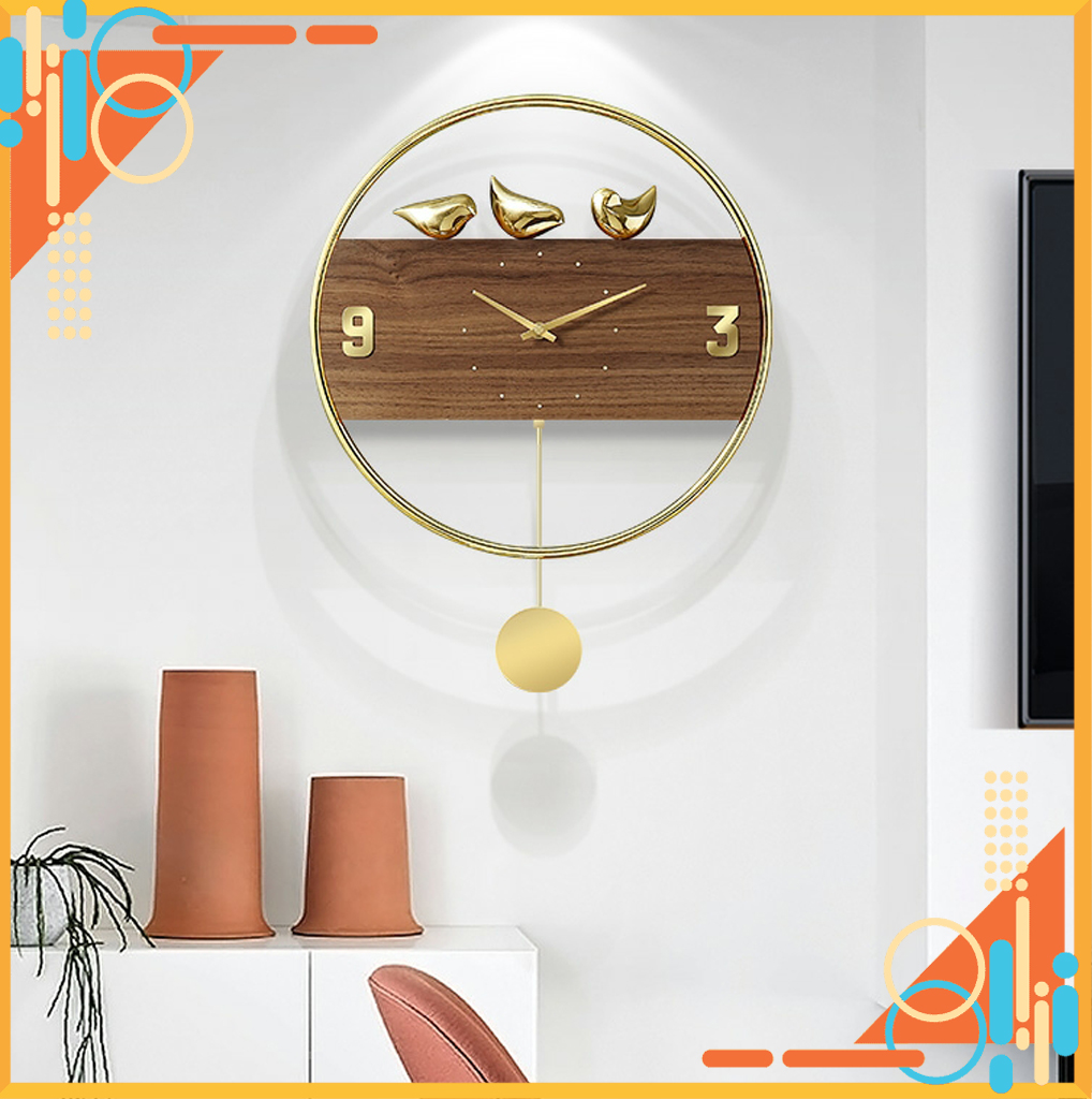 Đồng hồ treo tường quả lắc gắn chim,đồng hồ decor phòng khách NIKITA SHOP