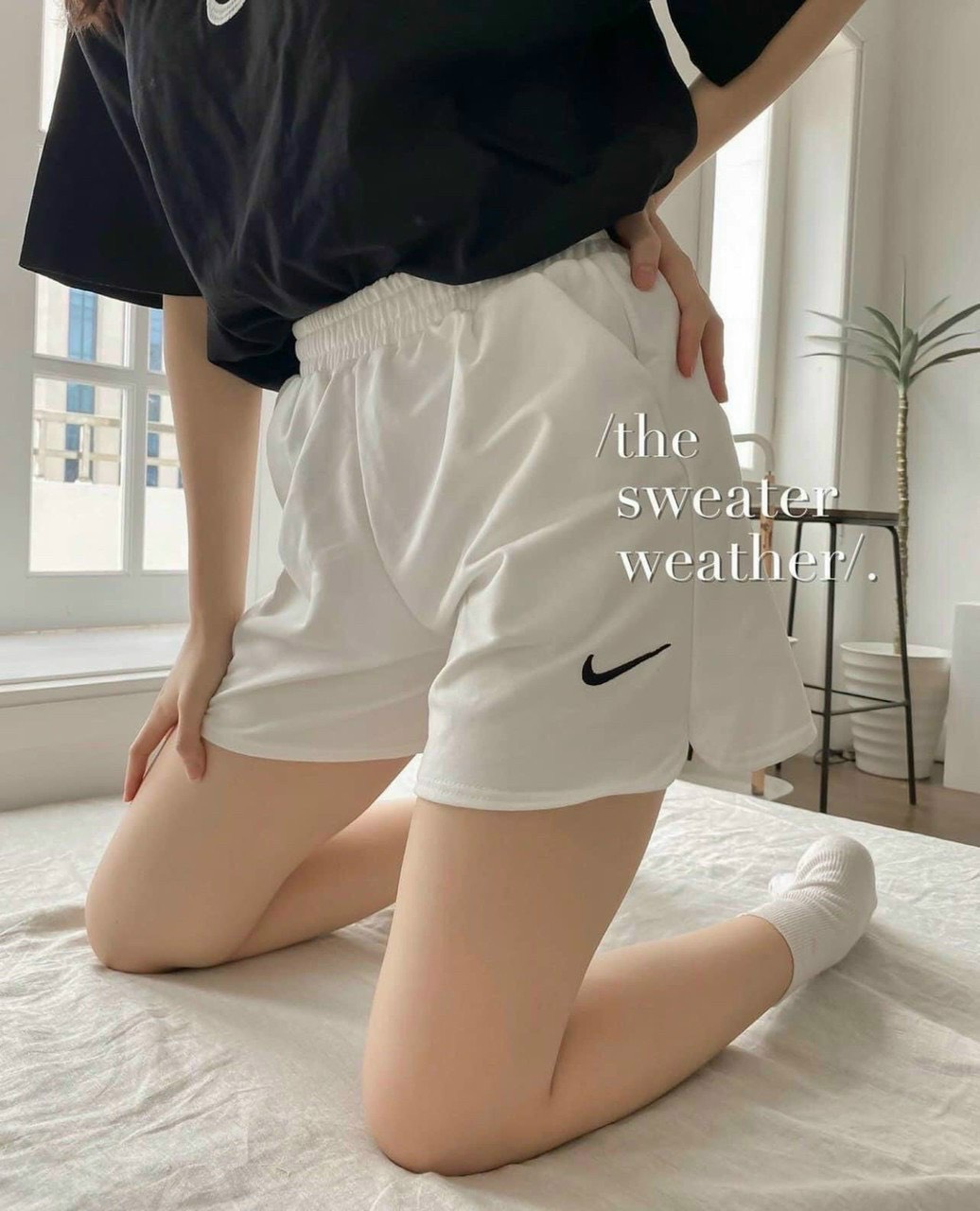 Quần sooc nữ, quần đùi nữ mặc hè cạp chun đính logo chất cotton da cá