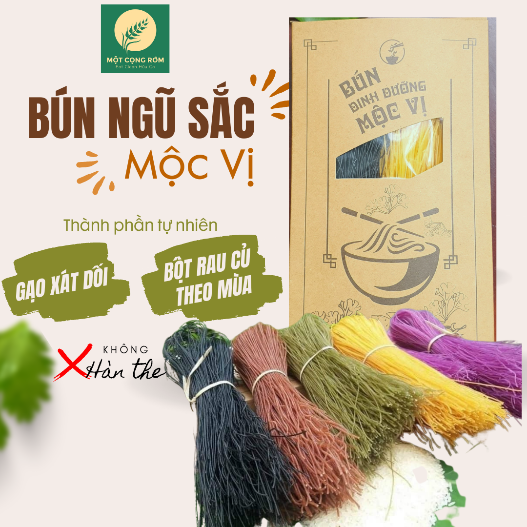 Bún ngũ sắc Mộc Vị bún gạo lứt giảm cân từ rau củ quả tự nhiên, bún ăn dặm hộp 500gr