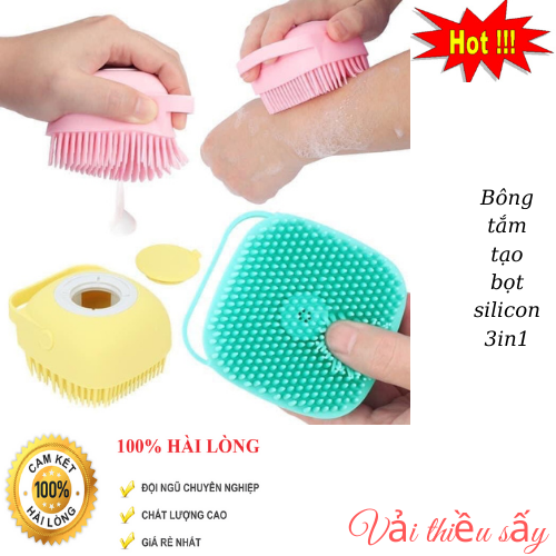 Bông tắm tạo bọt silicon 3in1 - Bông tắm tạo bọt có nắp thiết kế đổ sữa tắm