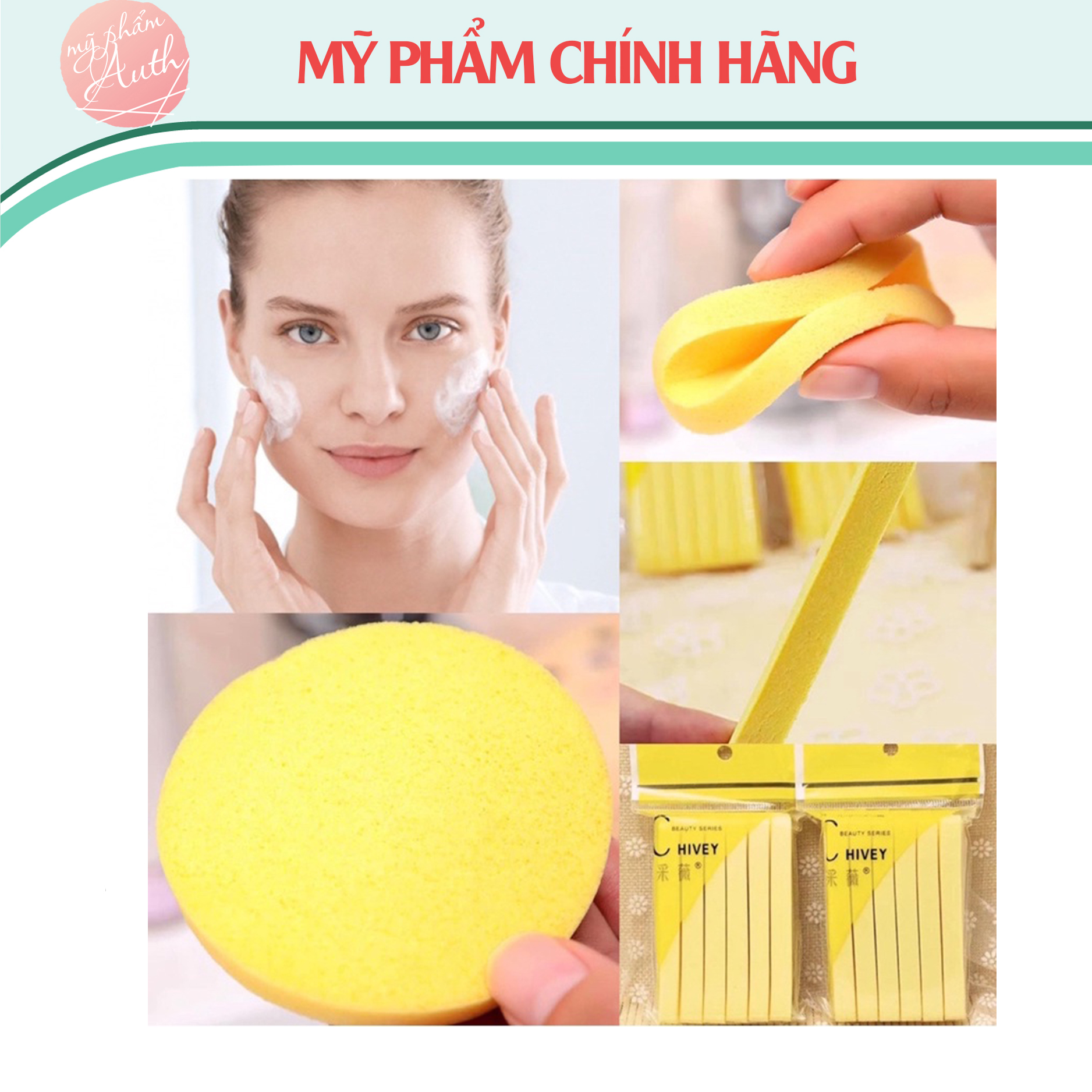 [HCM]Gói bông mút rửa mặt bọt biển Chivey (Gói 12 miếng)