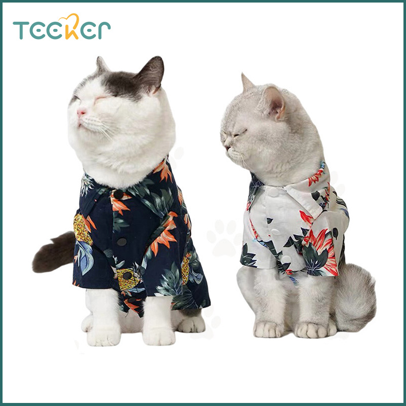 Teeker Pet Hawaiian Dog Shirt Pet Hawaiian Shirt Summer Cool Dog Shirts Puppy Breathable Clothes Beach Pineapple Coconut Tree Outfit with Gold Chain Collar for Small to Medium Dogs Cats ราคา 58 บาท*ส่งฟรี
