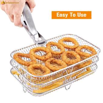 3-Lớp rang nấu ăn đứng thép không gỉ Stackable bánh mì nướng nướng chủ sở hữu chống gỉ dễ dàng để làm sạch với Silicone Tấm lót chân phụ kiện nhà bếp