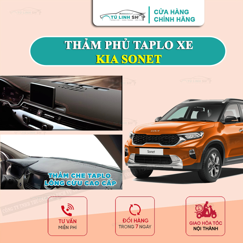 Thảm taplo KIA SONET bằng lông Cừu 3 lớp hoặc Da Cacbon