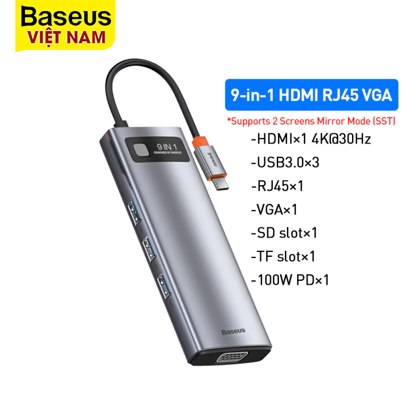 [BẢO HÀNH 12 THÁNG] Hub đa năng 9 trong 1 USB C HUB USB 3.0 Loại C Thành HDMI-Tương Thích RJ45 SD Adapter USB-C HUB Cho MacBook Pro Air
