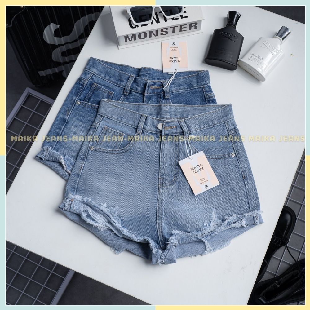 Quần jeans đùi rách kiểu 2 bên lưng cao hack dáng nữ đủ size