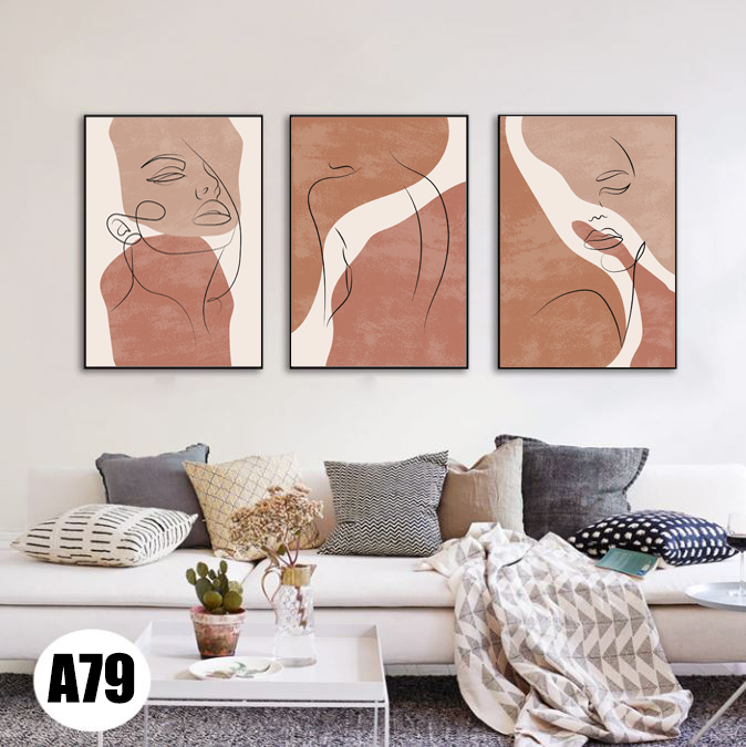 Bộ 3 bức tranh treo tường,tranh canvas trừu tượng vintage