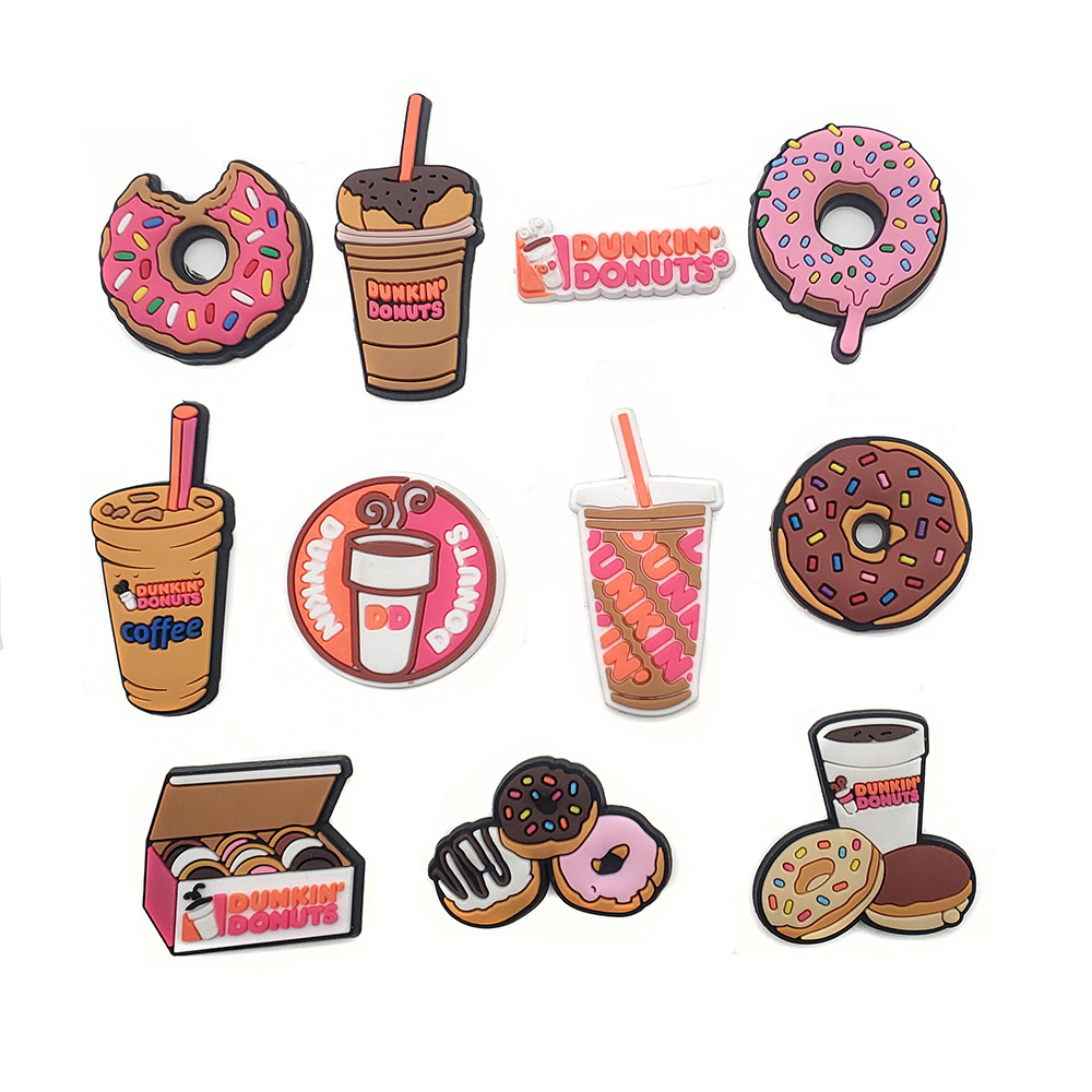 Dunkin Bánh Rán Phụ Kiện Dép Quyến Rũ Giày Bánh Rán Cà Phê Croc Jibz Garden Trang Trí Khóa Giày Cho Trẻ Em Quà Tặng Tiệc Tùng
