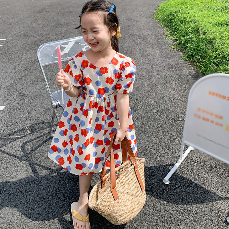 Váy bé gái vải thô vs064 siêu mát - đầm bé gái - đầm hoa cho bé gái từ 8-8kg